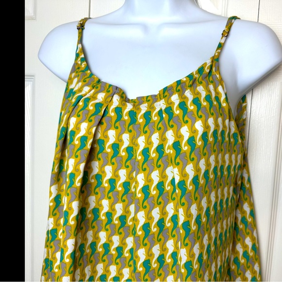 CAbi #411 Seahorse Cami Blouse Tank Top Blouse Green Ivory Turquoise Adj Straps - Picture 6 of 10